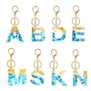 Llaveros lindo hoja de oro azul degradado Color resina letra A-Z llavero para mujeres hombres bolso coche llavero colgante joyería de moda regalos