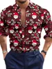 Camisas casuais masculinas havaianas para homens, série de Natal, padrão de desenho animado, impressão, camisa de moda, botão de lapela digital 3D, estilo festivo