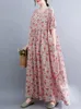 Casual klänningar Kort ärm överdimensionerad bomullsvintage blommor för kvinnor Loose Long Summer Woman Dress Elegant Clothing 2023 Robe