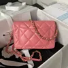 Luxury Women Flap Bag 2023 Designer Shoulder Bag Top Lambskin Leather Handbag Black Pink Mini Purse for Lady with Box AS3986