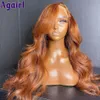 Perruques en dentelle mélangées au gingembre et au brun cuivré 13X6 perruques avant en dentelle vague de corps / perruques de cheveux humains raides Ombre Orange Transparent Lace Frontal Wigs 230616