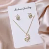 Halsbandörhängen Set Wesparking 14K och Stud Gold Plated Pearl Zircon Charm Pendant Fashion Jewelry for Women