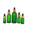 フロストガラスドロッパーボトル10ml 15ml 20ml 30ml 50ml付き竹の帽子エッセンシャルオイルボトル霜の緑uvjgi