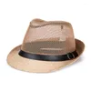 Berets Summer Linen Breathable Sunhat Jazz Hat Small Outdoor Sun Men Leather Belt Cap Western Cowboy Panama Sombrero