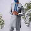 Etnische Kleding Ramadan Eid Mannen Afrikaanse Midden-Oosten Casual Grijs Slim Fit Shirt Camisas Moslim Mode Arabisch