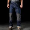 メンズジーンズの男性戦術的なデニムパンツワークソフトパッチマルチポケット貨物屋外ズボンハイキングジョガーカジュアルスプリング230615