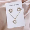 Halsbandörhängen Set Wesparking 14K och Stud Gold Plated Pearl Zircon Charm Pendant Fashion Jewelry for Women