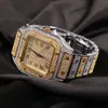 Montres pour femmes The Bling King Iced Out Men Watch Watch Square Diamond Quartz Luxury Mens Wrist Wistres Gold Roman Steel Clock Relogie Masculino 230615