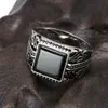 Solitaire Ring 925 Sterling Silver Rings Mens Vintage Flower Engraved Black Green Red Natural Onyx Stone Square Shape Punk Turkey Jewelry 230616