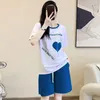 Fato de Treino Feminino Moda Feminina Amor Estampado T-shirt Terno 2023 Roupas Soltas de Verão de Manga Curta Top Shorts Conjunto de Duas Peças Para Mulheres