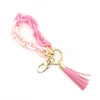 Design Colorful Acrylic Keychain Pu Leather Tassel Key Ring Girls Chain Shape Wristlet Bracelet Keychain for Women de245