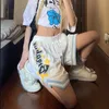 Женские шорты Mexzt Y2K Женская уличная одежда Summer Bf Harajuku Print Print Shop Shorts Fashionshable Elastic Elastic Taist