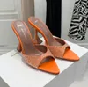 Amina muaddi Begum Chinelos de cetim de cristal Mule de cristal sandálias de dedo aberto com sola de couro de luxo feminino sapatos de noite calçados de fábrica de 9,5 cm com sapatos de caixa