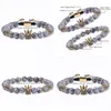 Cuentas Mapa Natural Piedra Corona Pulsera Cobre Microincrustaciones Zircon Diamante Pulseras Trenzado Cuff Mujeres Hombres Joyería de moda Will Y Dhp6K