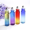 Color gradient 10 ml Glass Essential Oils Roll-on Bottles with Stainless Steel Roller Balls Roll on Bottle 9 Colors 8 caps Atolu