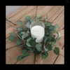 Decorative Flowers Eucalyptus Leaves Wreath Metal Polyester Fabric Paper Round Green 14 Inches For The Front Door