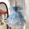 Mädchenkleider Einzelhandel Baby Mädchen Sommer Lolita Blau bedrucktes Kleid Prinzessin Kinder Swee Partykleid Urlaub 2-7 T 230615
