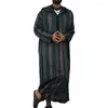 Roupas Étnicas Homens Muçulmanos Robes Islâmico Árabe Kaftan Listrado Manga Comprida Casual Com Capuz Arábia Saudita Dubai Masculino Jubba Thobe Tamanho Grande