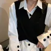 Kobiety bluzki dla kobiet czarna kamizelka bandażu dwuczęściowa bluzka Lapel Long Rękaw Losy Fit Shirt Fashion Spring Autumn 2023