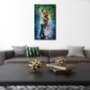 Lienzo contemporáneo, arte de pared, beso lluvioso, pintura de paisaje hecha a mano, decoración de casa nueva