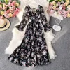 Vestidos Casuais Boho Maxi Vestido Mulher Floral Manga Longa Chiffon Elegante Outono Vintage Para Mulheres Festa Decote em V Roupas 2023 Midi