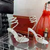 Sandaler Rene Caovilla Cleo Sandaler Pearl Crystals Gem Empelled Stiletto Heels Evening Shoes Women High Heeled Luxury Designers Wraparound Dress Sho J230616