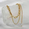 Łańcucha Pearl wisiorek Naszyjnik 18K Real Gold Pleted Chunky Link Sain Warstwowy francuskie panie ze słodką wodą biżuterię ze stali nierdzewnej