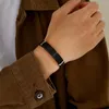 Pulseras de eslabones para hombre, barra de identificación de acero inoxidable personalizada gratis con cuerda de cuero trenzado, pulsera informal para hombre, brazaletes de regalo