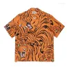 Men's Casual Shirts And Blouses Wacko Maria Tiger Print Summer Orange Hawaiian Ropa Leisure Shirt For Men Women Clothing Plain 2023