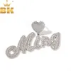 Charms The Bling King Heart Bail Custom Brush Bubble Letter Two Tone Pendant Micro Paled CZ Personlig halsband Hiphop Jewelry 230615