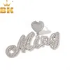 Charms THE BLING KING Heart Bail Custom Brush Script Bubble Letter Dois Tons Pingente Micro Paved CZ Colar Personalizado Hiphop Jóias 230615