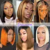 Lace Wigs Domino Highlight Bob Perruque de Cheveux Humains Brésiliens Ombre 13x4 HD Dentelle Frontale Perruque de Cheveux Humains Court Bob Perruque de Cheveux Humains Pour Les Femmes Noires 230616