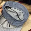 Береты, новинка 2023, корейский джинсовый берет, женская весенняя потертая шляпа художника в стиле ретро, универсальная однотонная восьмиугольная кепка с большим обхватом головы Z0616