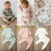 Ensembles de vêtements 0-18 mois bébé né bébé 2 pièces ensemble à manches longues en tricot rayé barboteuse pantalon garçon fille hiver pyjamas vêtements tenue