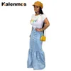 Gonne Bud Denim Jean KALENMOS Gonna lunga Stretch Vintage Bandage Slim Fit Blue Club Streetwear Sexy Harajuku Feminino 230616