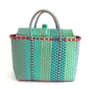 Evening Bags 2 Color Women Durable Weave Beach Bag Woven Bucket Casual Tote Handbags Receive Straw Plastic Braided Basket