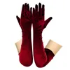 5本の指の手袋マルチカラー3長さの宴会スタイル女性ゴールドベルベットロングディナードレスグローブブラックウォームエラスティックドライビング春秋Bk 230615
