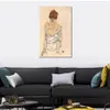 Toile abstraite moderne faite à la main Zittende Vrouw sur le tapis Egon Schiele peinture Figure de haute qualité