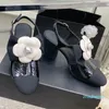 Designer femmes Paty chaussures habillées mode sandales en cuir véritable fleur perle talons hauts