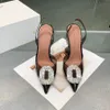 Amina muaddi square buckle crystal decorated PVC pump shaft fine high heels sandals wedding shoes ladies' luxury designer dress shoes dinner slingback shoes fashion