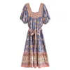 Party Dresses Vintage Chic Beach Resort Casual Hippie Rayon Cotton Ladies Dress Vestidos Wear Holiday Women Sashes Boat Neck