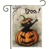 1 peça, bandeira de jardim de Halloween 12,5 x 18 polegadas vertical dupla face, abóbora-aranha gato Boo bandeiras de Halloween serapilheira pequena casa bandeira de quintal para decoração interna ao ar livre