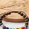 Tiger Eye Beaded Bracelet Verstelbare 8mm Strengen voor Yoga Healing Balance Mens en Womens 7 Chakra Sieraden