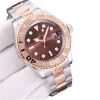 Herenhorloges automatisch mechanisch horloge Beweging Bruine wijzerplaat Roségouden keramische bezel Ingelegd roestvrij staal Originele massieve armband heren YachtMaster-polshorloges