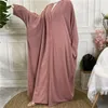 Ethnische Kleidung Einfache muslimische Damen-Cardigan mit Knöpfen, Abayas, Jilbab, einfarbig, Kimono, vorne offen, lockere Robe, Djellaba, Maxikleid, Kleider, Kaftan