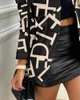 Kvinnors jackor All-Match Coat 2023Women Fashion Fall Geometric Print Button Zip Pocket Design Elegant långärmad avslappnad jacka traffops