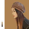 Bérets 2021 nouveau automne cuir béret mode broderie cuir Style français Vintage peintre casquette femme dames couleur unie Rivet béret Z0616