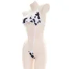 Costumi da bagno da donna Donna Anime Cute Milk Cow Print Bikini Body Sexy Halter Backless Micro Tuta Strappy Erotic Cosplay Lingerie Alta qualità Z0613