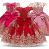 Mädchen Kleider Rote Schleife Baby Mädchen Kleidung Blume Prinzessin Party Kleider Drucken Geburtstag Tutu Kleid Luxus Kinder Kleidung Weihnachten Kleidung 230615