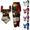 Women's Swimwear Women Vintage Colorblock Abstract Floral Print 1 Piece Cover UP Two High Waist Bikini Bottoms